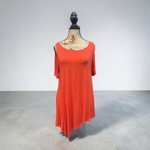 Yahada Orange Asymmetrical Top Cold Shoulder Tunic Flowy Lightweight Blouse